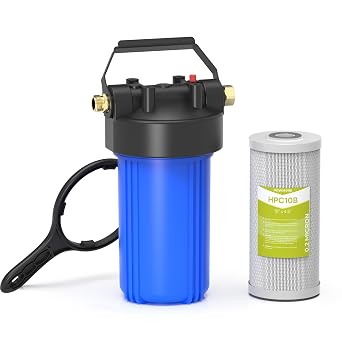 HHB10 RV Water Filter System with 0.2 Micron Composite Filter | 2-in-1 Pleated Polyester & Carbon Block Filter, Reduces Sediment, Chlorine, Taste & Odor, For RVs, Campers & Boats