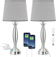 Vista 7 de Seealle Juego de 2 lámparas blancas para dormitorio, lámpara de noche de control táctil con USB C+A, lámparas de mesita de noche regulables de 3