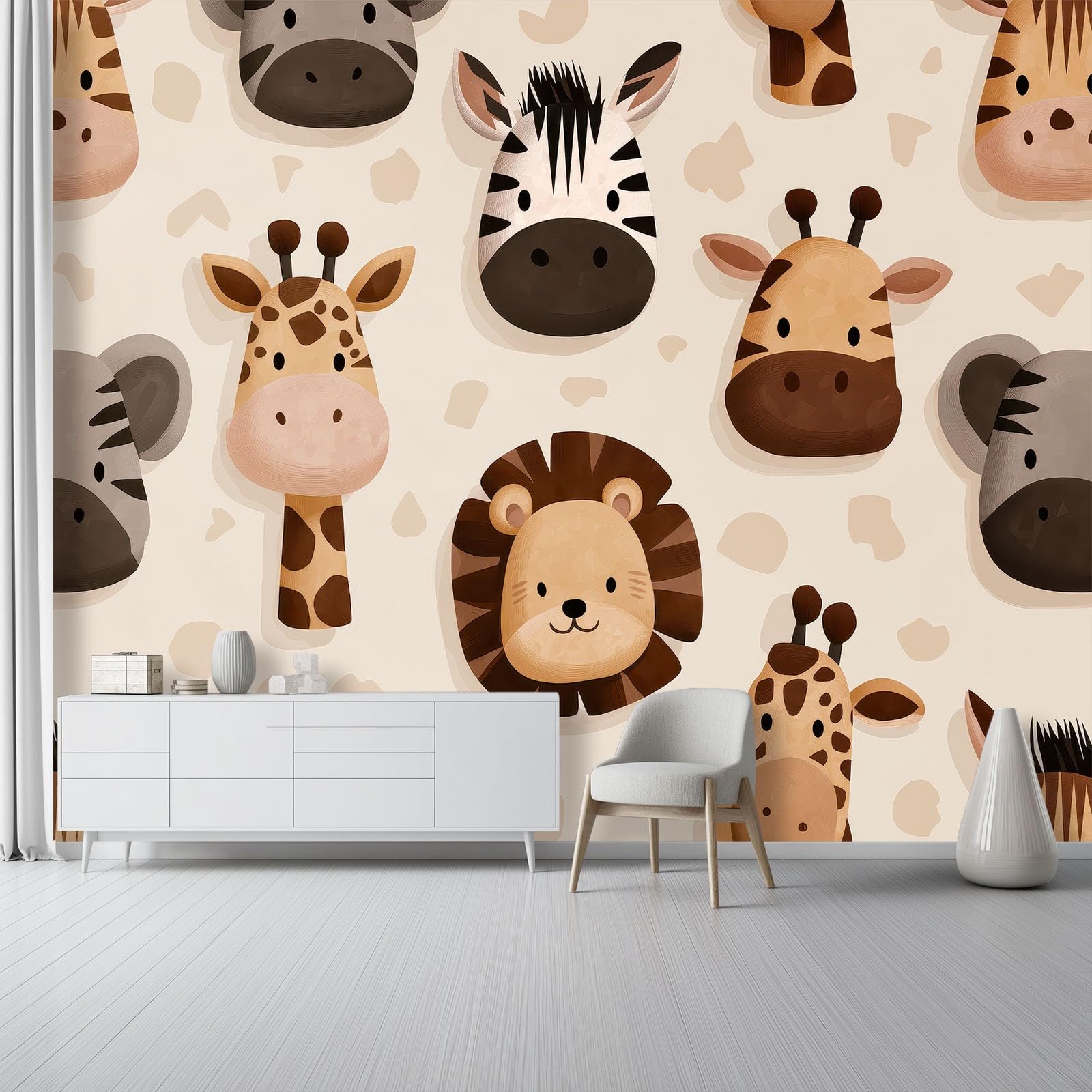 Fototapeta 3D Kreskówka Zwierzęta Żyrafy Lwy Wzór - Brązowy Pomarańczowy Nowoczesna Dekoracyjna Tapeta Ścienna Fototapeta 400 x 280 cm Wystrój Domu