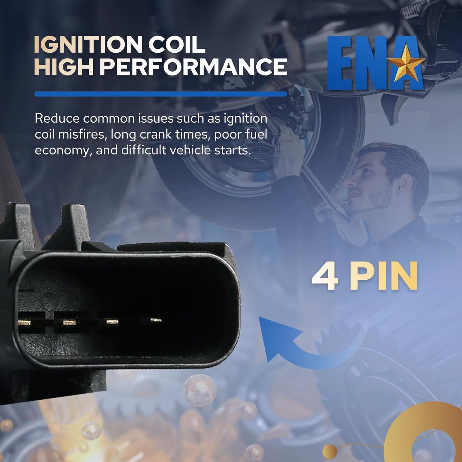 ENA Ignition Coil Pack 4.0 Compatible with Jeep 2000 2001 Cherokee, 2001-2004 Grand Cherokee, 2000 2001 2002 2003 2004 2005 2006 TJ Wrangler 4.0L L6 Replacement For 56041476AB 56041476AA C1263 UF296