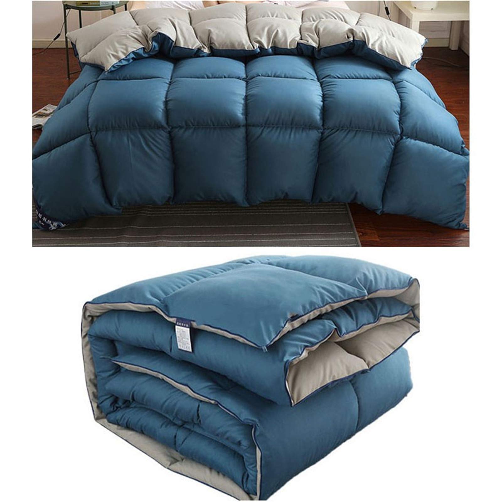 BEDSETS Piumino Singolo In Microfibra - Coperta Trapuntata Calda Per Allergia Ipoallergenica Bianca In Microfibra (150x 200 Cm, Copriletto Invernale) (Blu,200x230cm3 Kg