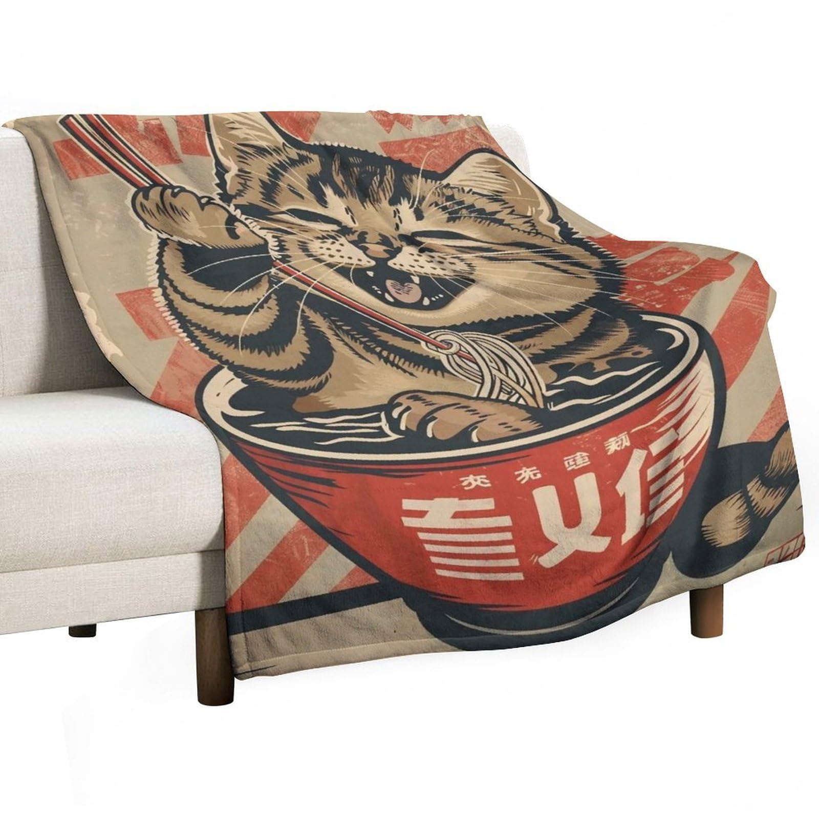 YHGSREUOH Cat-Eating-Ramen_01 Flannel Blankets Fleece Soft Throw Lightweight Plush Gifts for Couch, Bed, Cozy Sofa Plush, Chair, Lovers 138x175cm(55x70in)