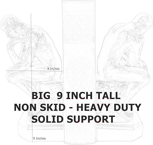 Miniatura 7 de Bellaa 25594 Thinker Sujetalibros de 9 pulgadas, grandes y únicos, para estantes, tapones, antideslizante, resistente, coleccionable, estatua de