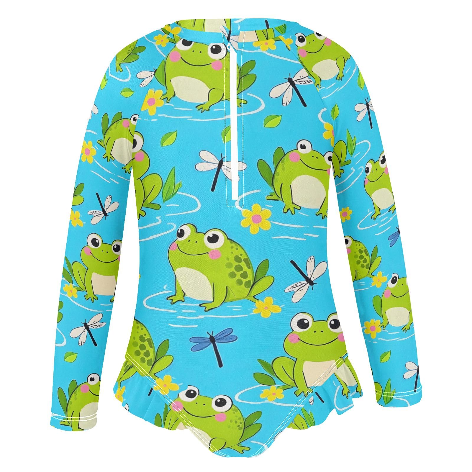 ALAZA Swimsuit for Girls Long Sleeve Rashguard Bathing Suit Frog Dragonfly Quick Dry 4T