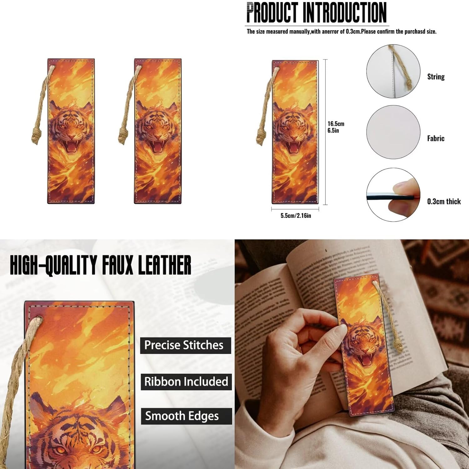 BIGCARJOB Tiger School Bags for Boys - Backpack Set with Lunch Cooler Bags - Back to School Pencil Case - Kids Water Bottle Carrier - Leather Bookmark - 5 Piece Large Bookbags Set for Elementary
