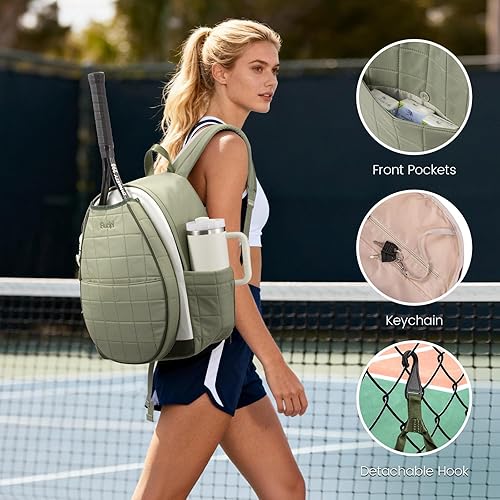Miniatura 6 de Sucipi Bolsa de tenis, mochila de tenis para mujer con portavasos y compartimento para zapatos, bolsa acolchada profesional para raqueta de tenis