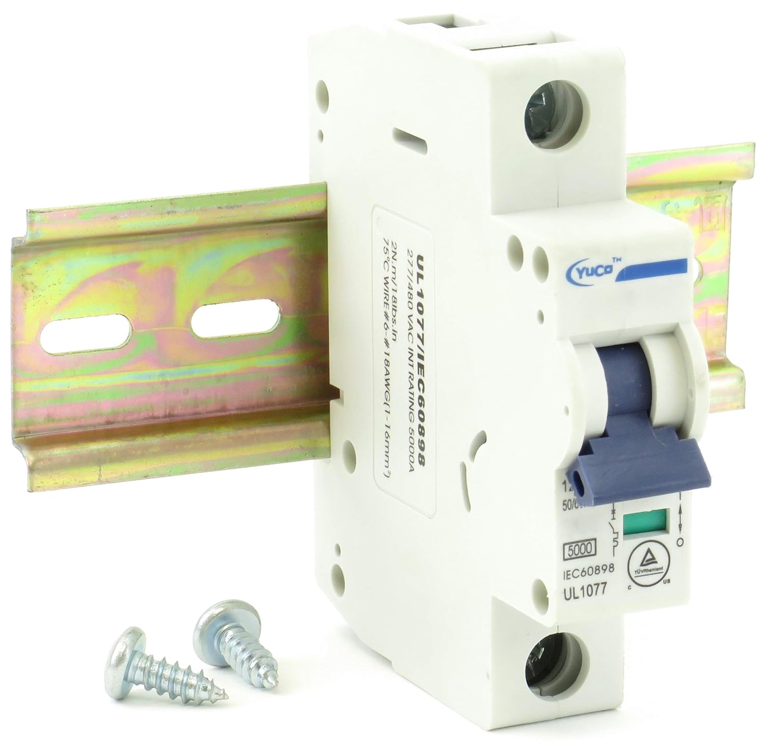 YC-10-1B with 6" Din Rail and 2 Screws Yuco Miniature Circuit Breaker B Curve 120/277/480VAC 115/220VDC (1 Pole, 10 Amp): Tools & Home Improvement