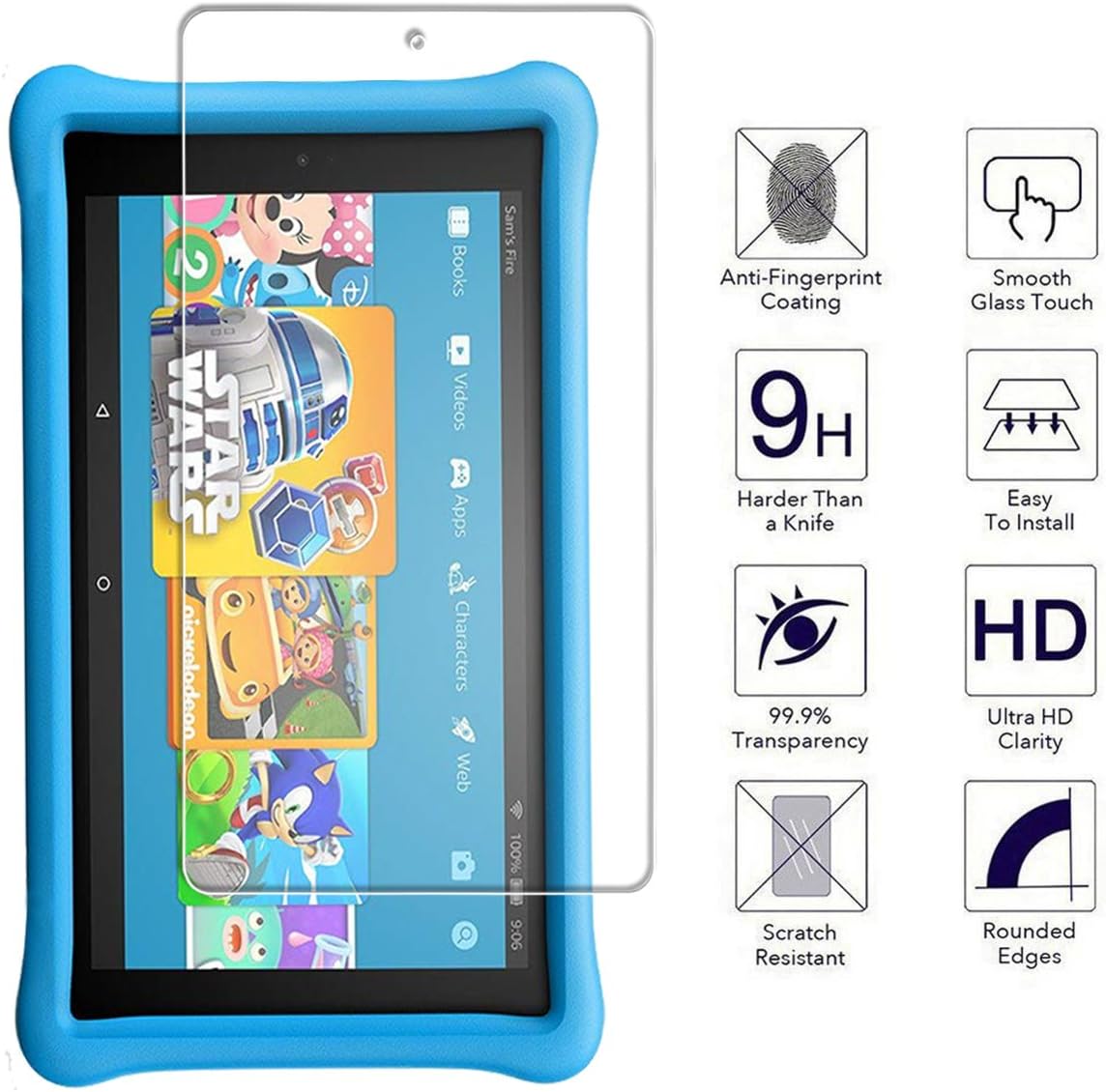 Orzero (2 Pack) Tempered Glass Screen Protector Compatible for Kindle Fire HD 10 Kids Tablet 2018 Edition, 2.5D Arc Edges 9 Hardness HD Clear Cover Anti-Scratch (Lifetime Replacement)