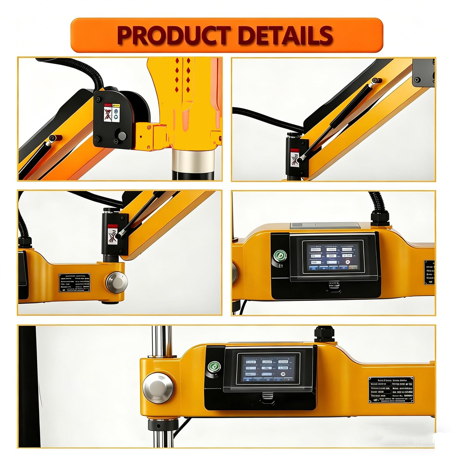 Maschiatrice elettrica multidirezionale a 360°, Braccio maschiatore Elettrico per filettature da M3 a M16, Potenza 600W, 8 pinze Incluse, Schermo tattile.