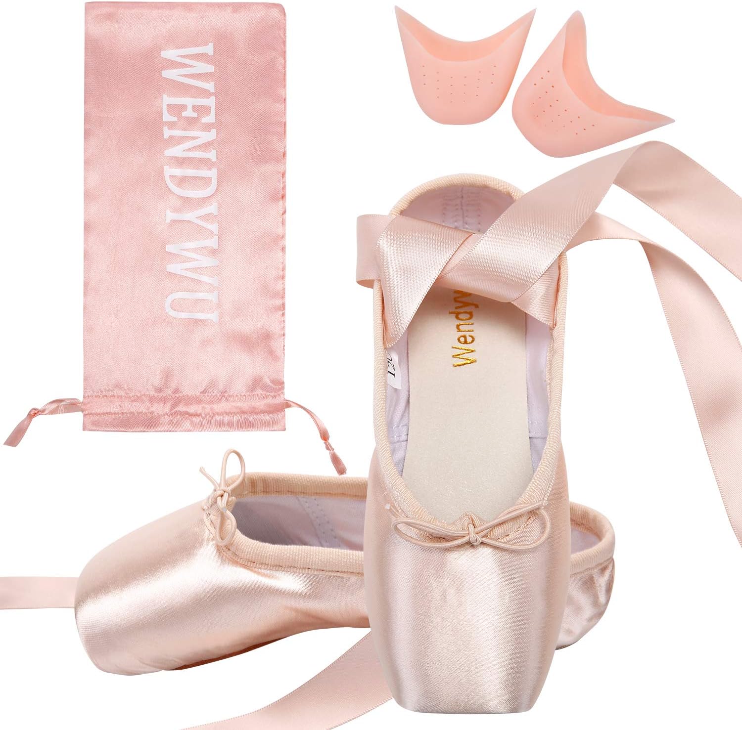 Women Girls Stain Dance Shoe Black & Red & Pink Ballet Pointe Shoes with Toe Pads & Carry Pouch (3 UK Pink)