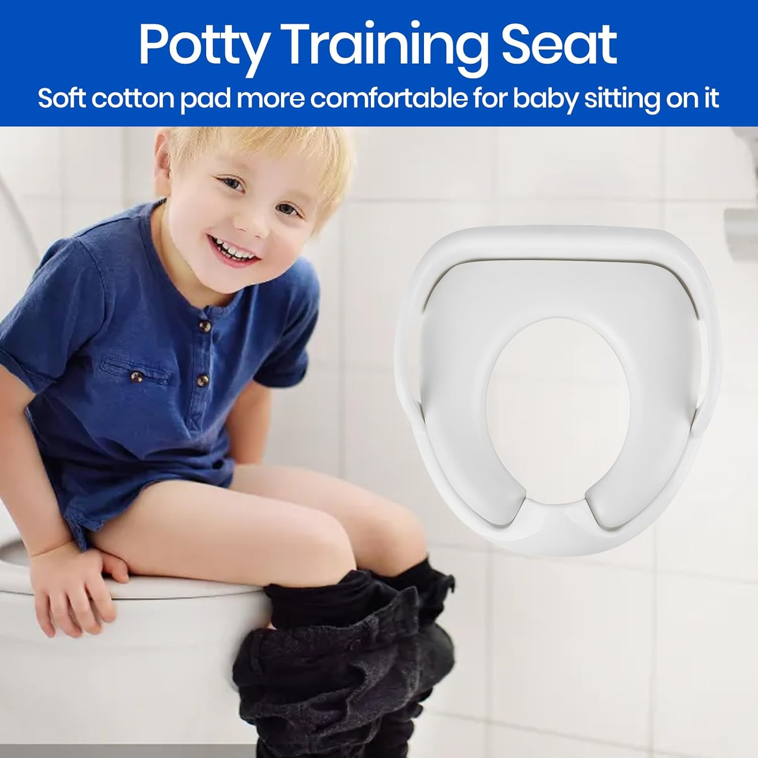 Potty Training Seat, Soft Children Toilet Seat with NonSlip Handle, Universal Suitable for Over 95% Toilets (White)