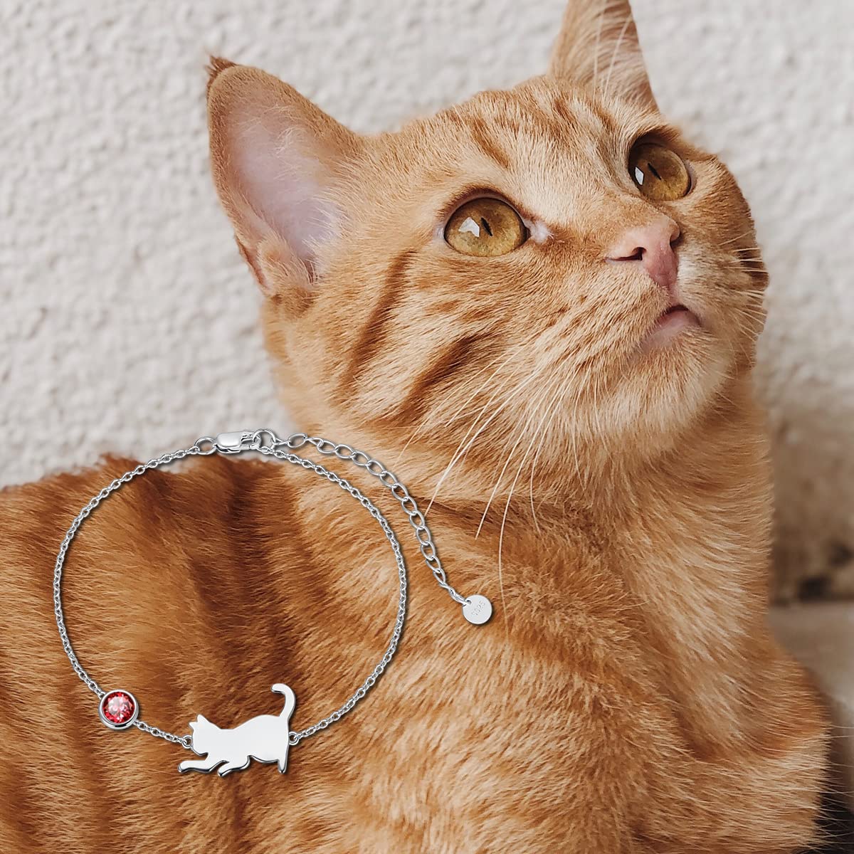 LONAGO Braccialetto di Gatto 925 Sterline D'argento Carino Gatto con Pietra di Luna Braccialetto Gioielli per le Donne