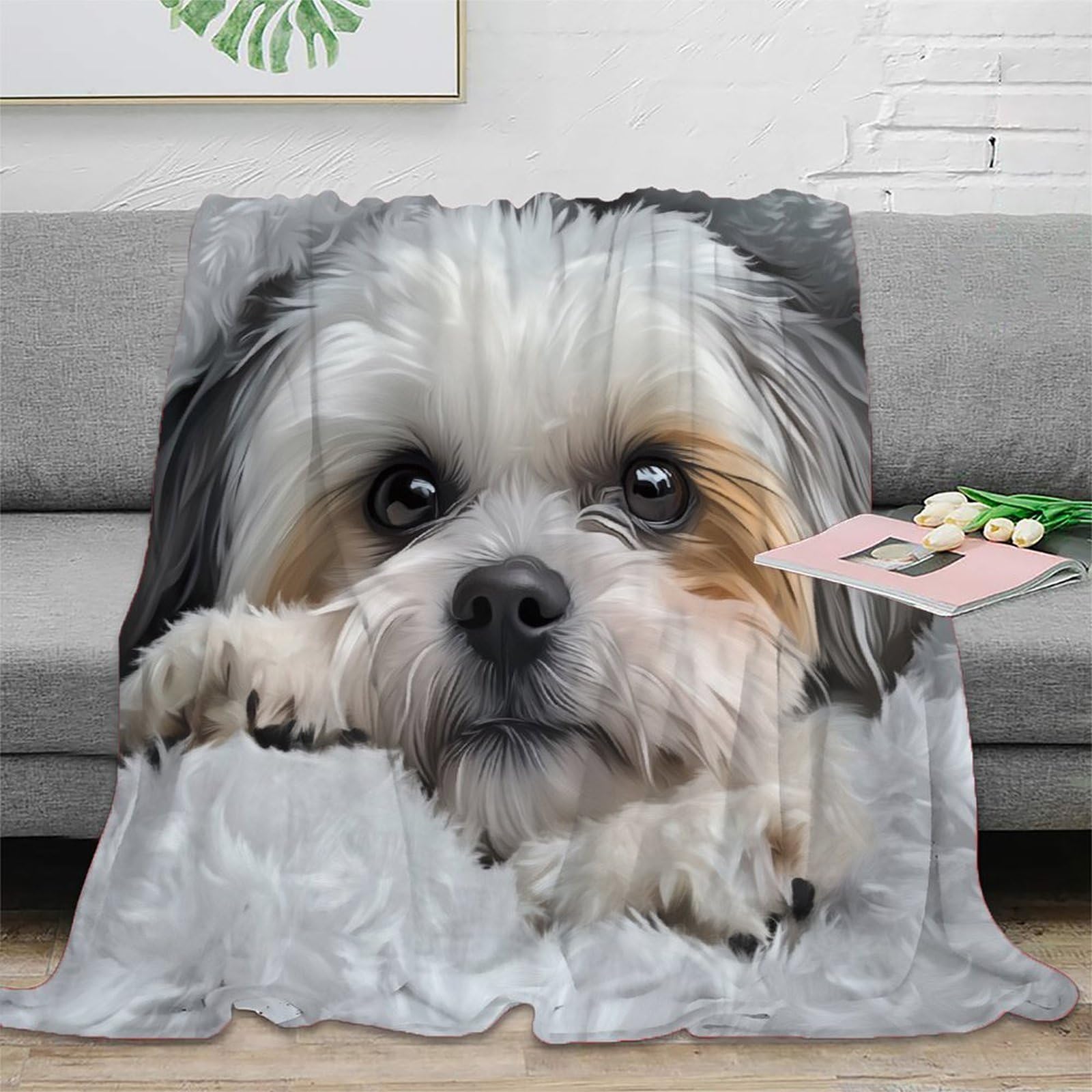 Couverture compacte chien 3D fini le froid en voyage grâce à ce plaid canapé en microfibre