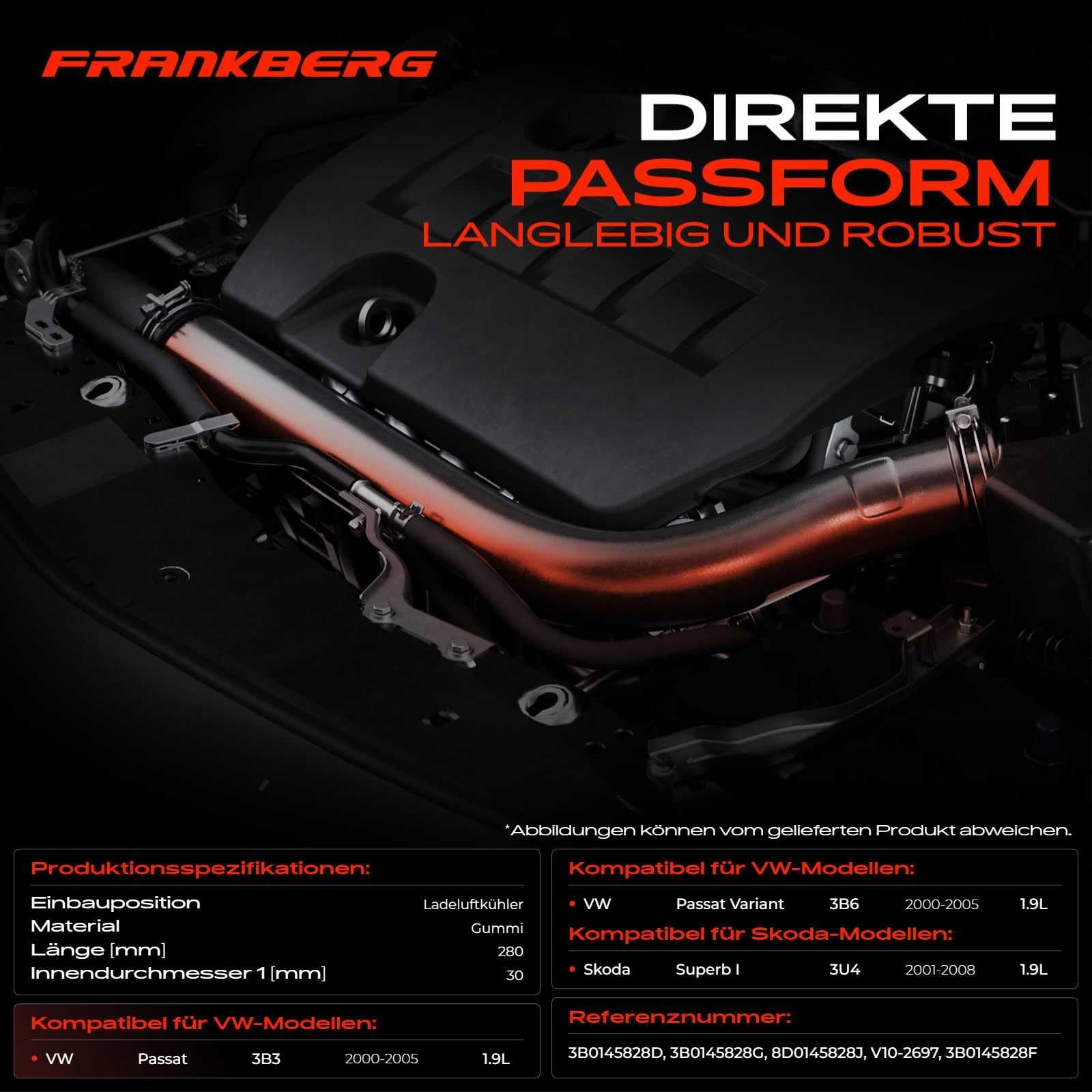 Ladeluftschlauch Turboschlauch mit Dichtungen für Superb Passat 1.9L Diesel 2000-2008