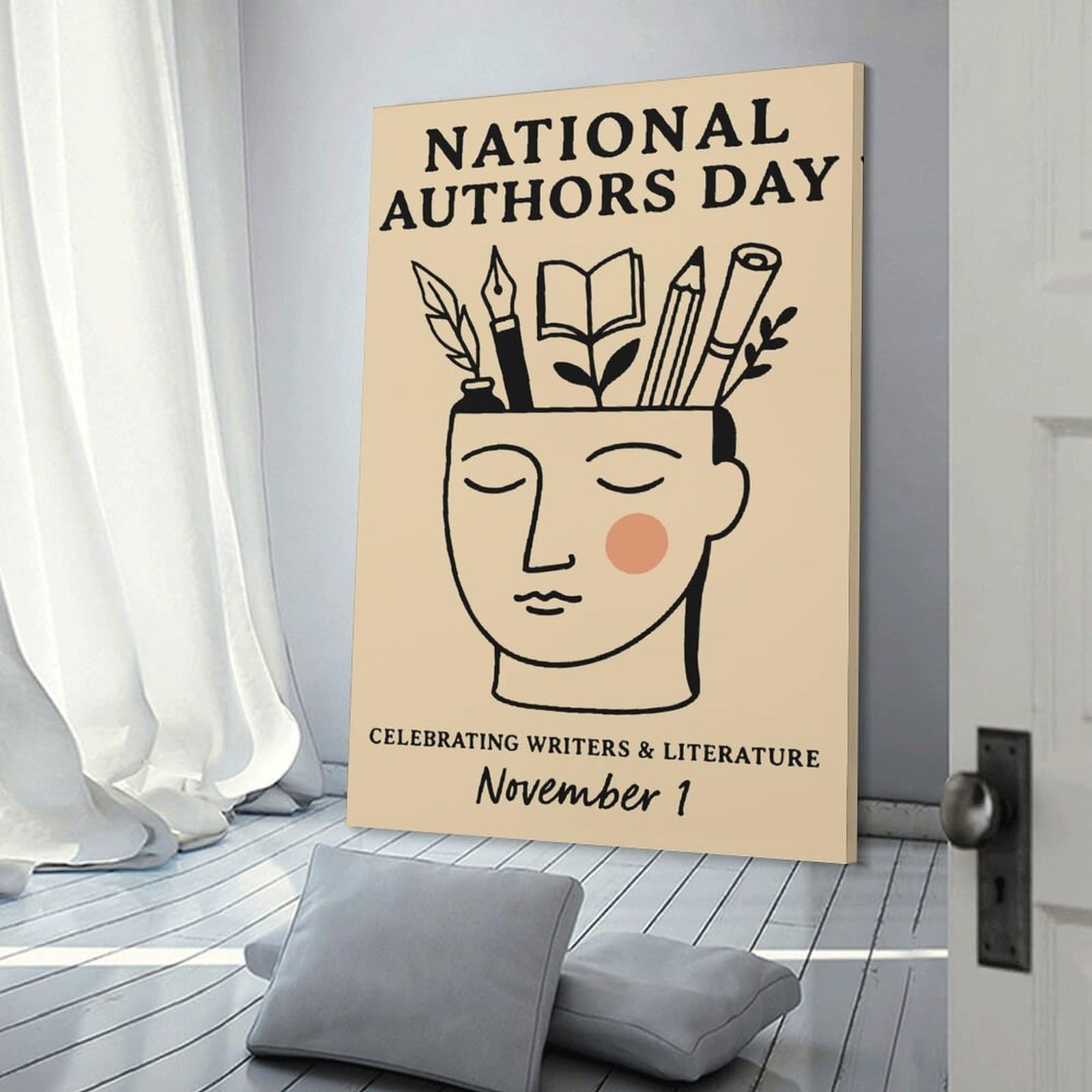 Junmoney 'National Authors Day Illustration Canvas Wall Decor 20x30inch(50x75cm), for Entrance Walls, Hall Decor Or Foyers, Wall Decor to Refresh Empty Corners