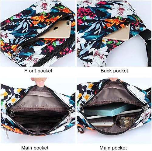 Miniatura 5 de Stuoye - Bolsa de nailon multibolsillos para mujer cruzada bolsa-monedero para viajes