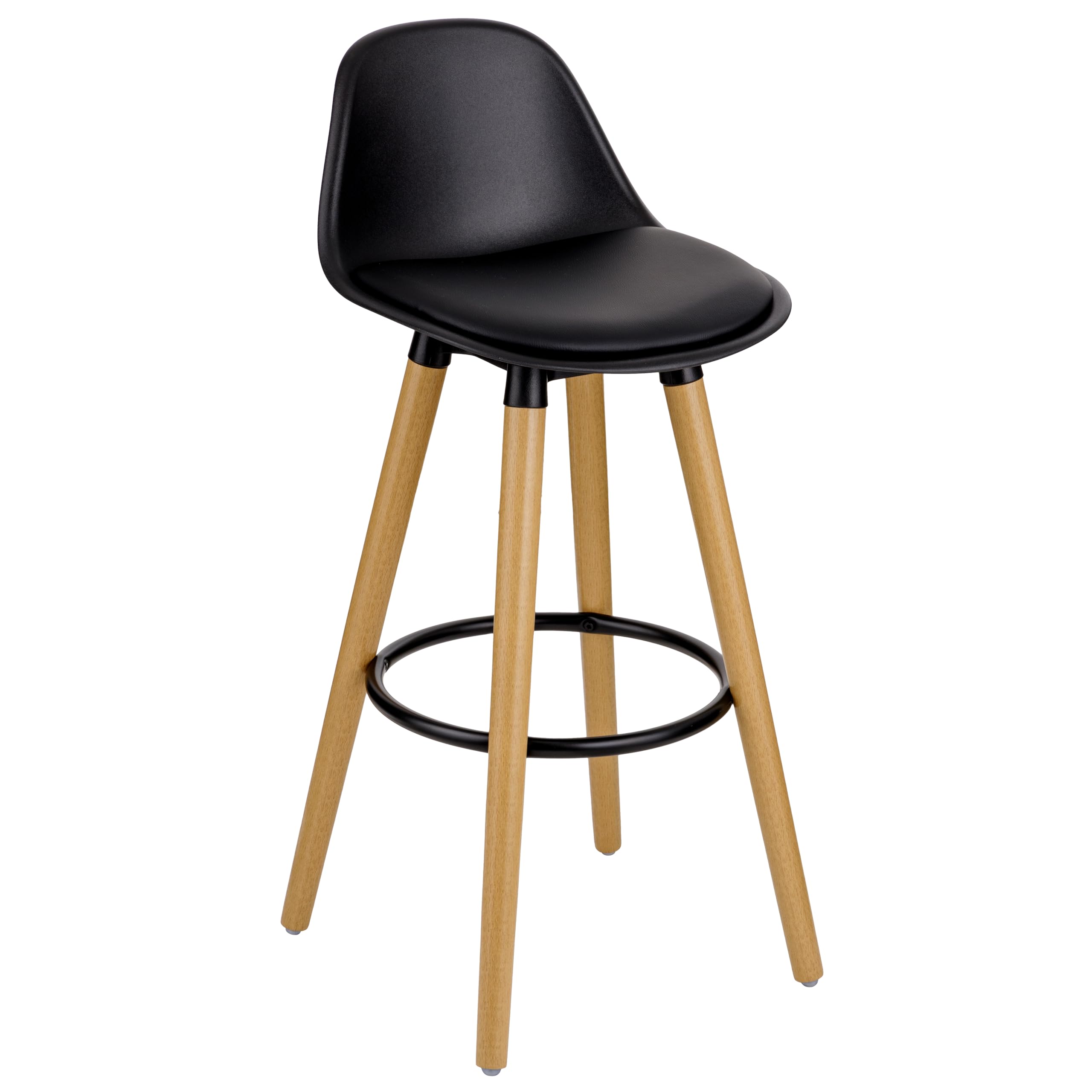 Baroni Home Sgabello con Schienale e Cuscino, Poggia Piedi - Design Moderno in PU e Legno Acciaio per Casa e Ristorante, 40x42x92 cm, Nero, 1 Pezzo