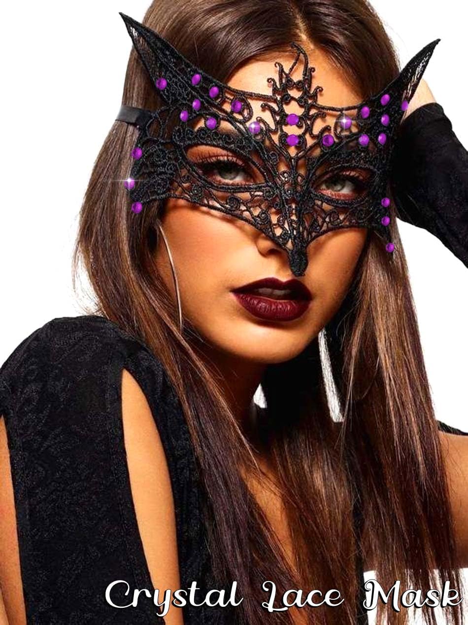 Lace Masquerade Mask for Women Black Sexy Crystal Lace Masks Halloween Costume Party Mask Mardi Gras Eye Mask