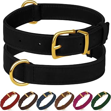 Leather Dog Collar - Heavy Duty Adjustable Soft Padded Pet Collars for Small Medium Large Dogs Breed - Black Green Brown Pink Red Blue Black, S, 9"-12" Neck Fit