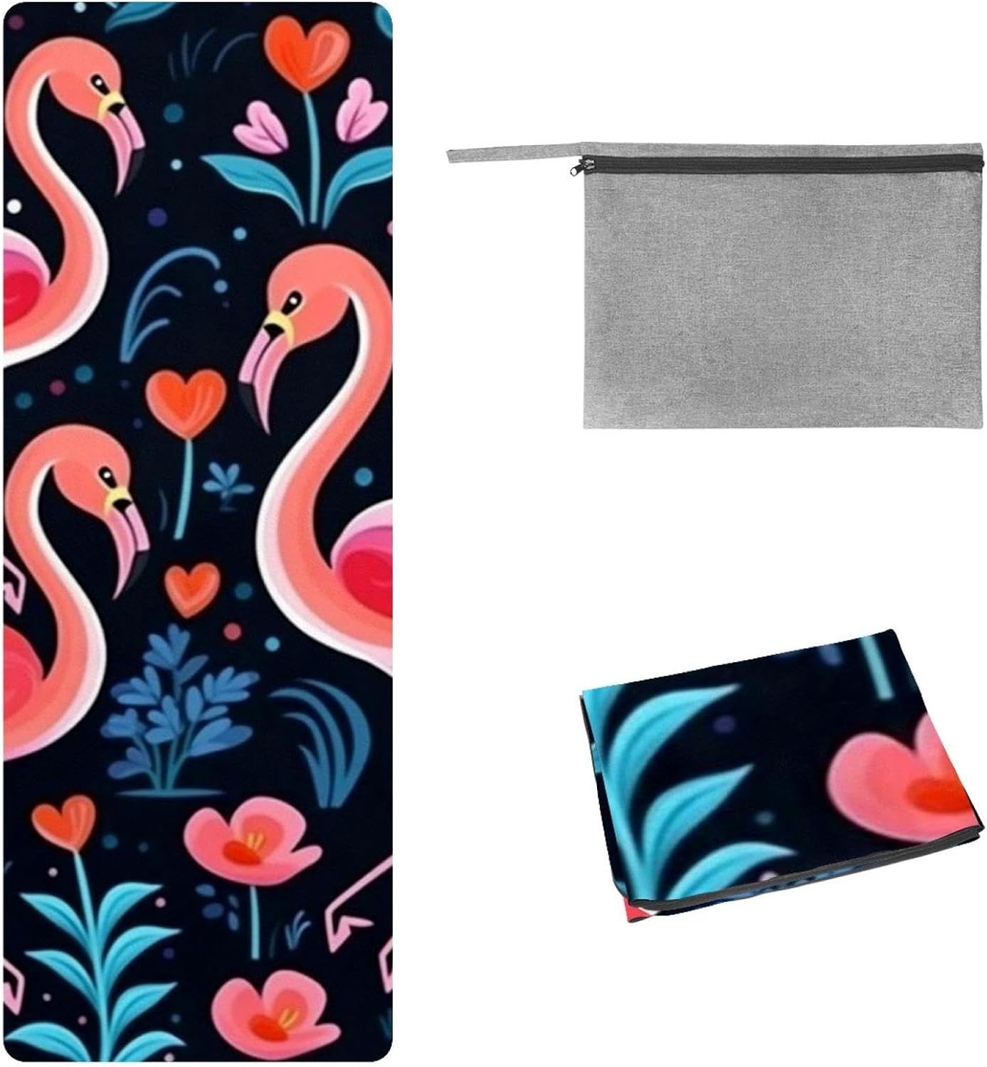 Yoga Towel, Tropical Flamingo Pattern Non Slip Sweat Absorbent Hot Yoga Mat Towel for Hot Yoga, Pilates and Fitness - 72.8" x 26.8"