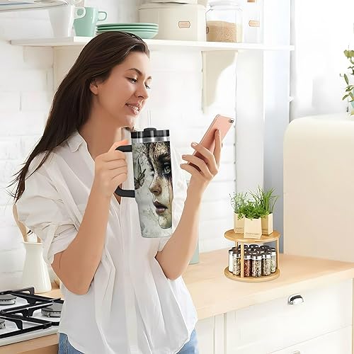 Miniatura 9 de Mysterious Beauty - Botella de agua reutilizable al vacío portátil con pajilla, resistente a fugas, abatible, decorativa, taza de café portátil para