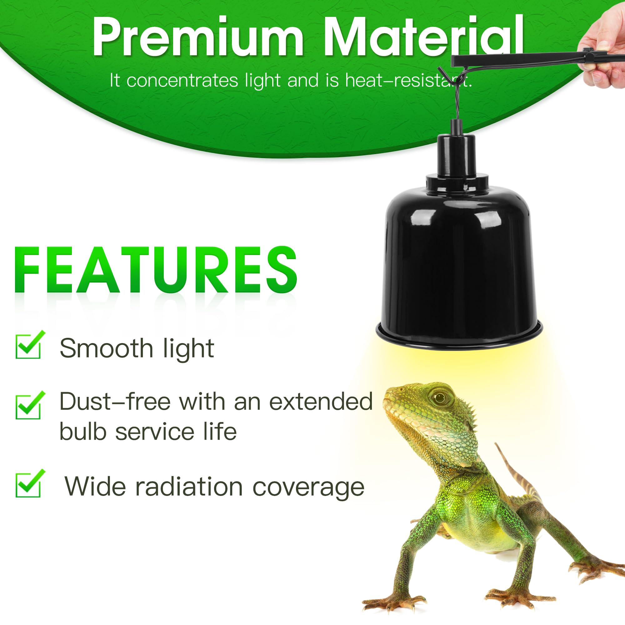 Paquete de 2 lámparas de cúpula de reptil, 7.5 pulgadas de profundidad, lámpara de cúpula de reptil, aluminio para terrario de reptiles con enchufe de cerámica e interruptor individual