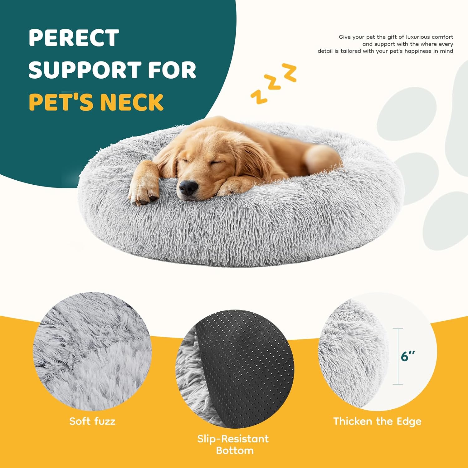NEWBULIG 37.4x37.4 Inch Dog Bed Large Sized Dog, Donut Shape Cat Beds for Indoor Cats with Washable, Anti-Slip, Faux Fur