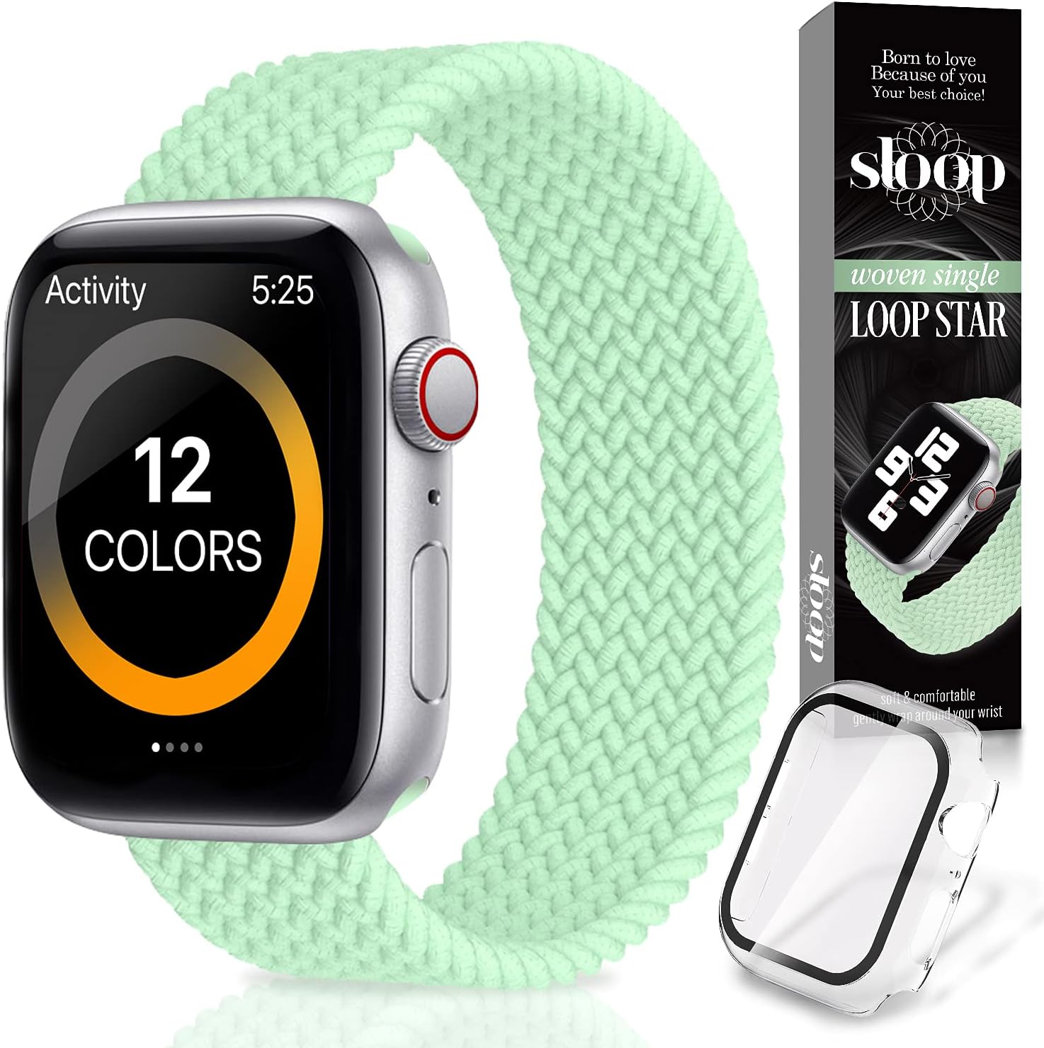 Sloop Braided Solo Loop strap, sport Band for women & man, Compatible with Apple Watch - Suitable for iWatch Series 6/5/4/3/2/1/SE Models - Durable, Suitable for Daily Use - Comfortable & Elastic Fit