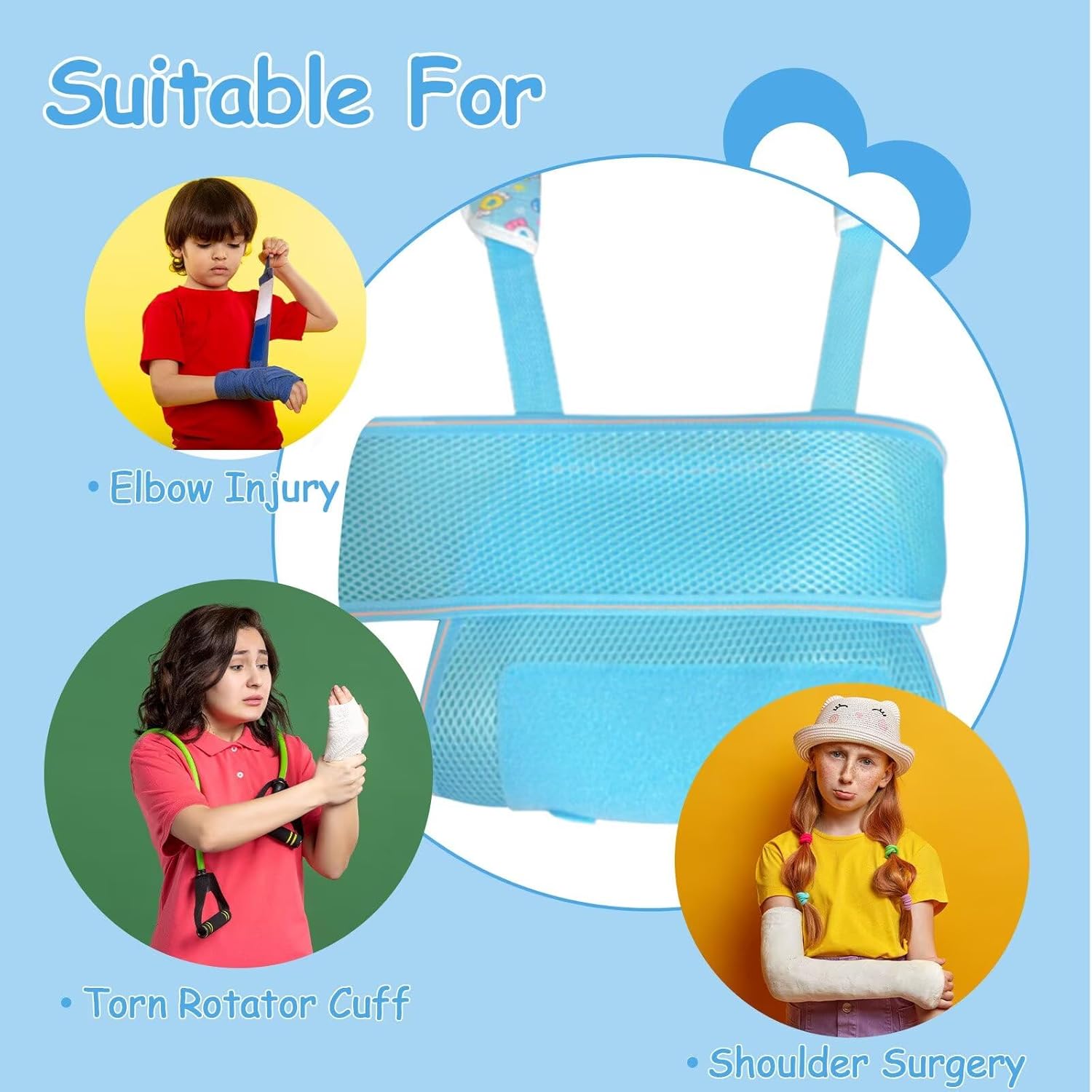 Kids Arm Sling For Shoulder Injury, Elbow Immobilizer For Girl Boy, Shower Sling For Torn Rotator Cuff Shoulder Brace, Child Posture Corrector Support, Broken Arm Gifts For Kids (Blue)