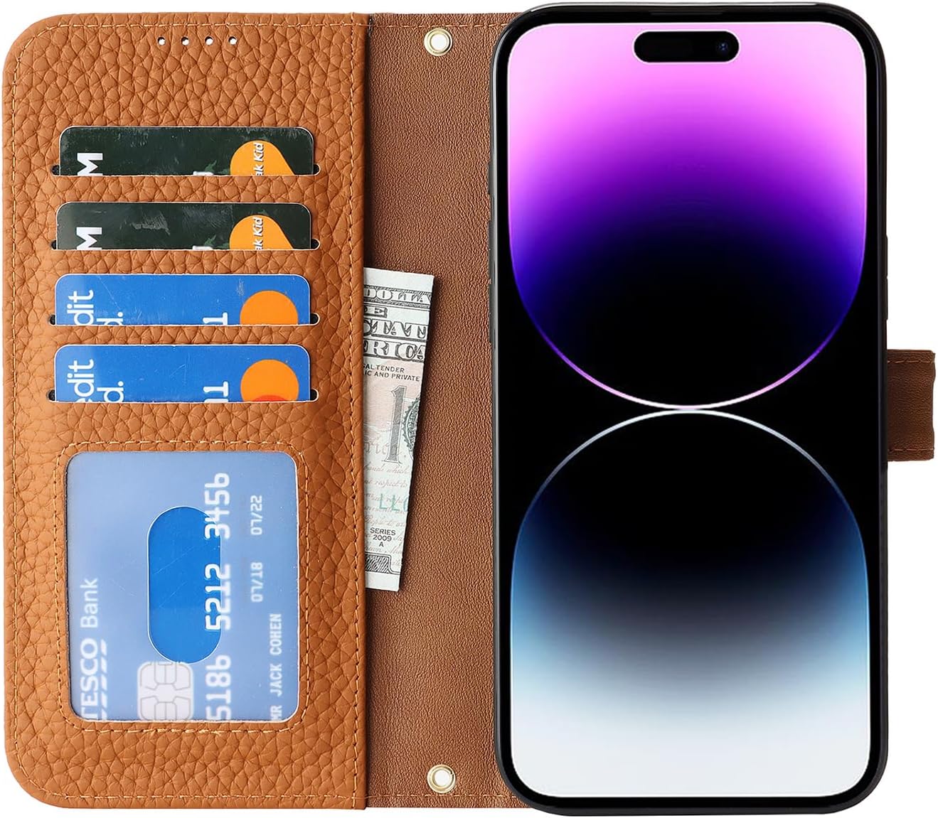 Zouzt Case for iPhone 14 Pro Max 6.7" Genuine Leather Wallet Case with 4 Card Slot, RFID Blocking Card Holder Magnetic Flip Folio Shockproof Phone Cover Women Men for iPhone 14 Pro Max - Amber
