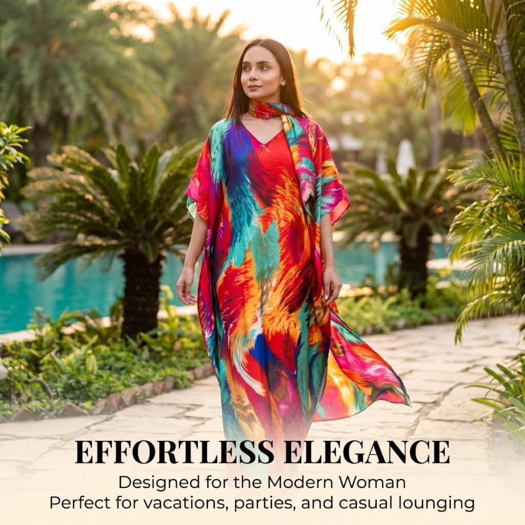 Moomoo and Scarf Set Kaftan Dresses for Women, Long Lounge Dress with Scarf, Loose Casual Wear Mumu Set