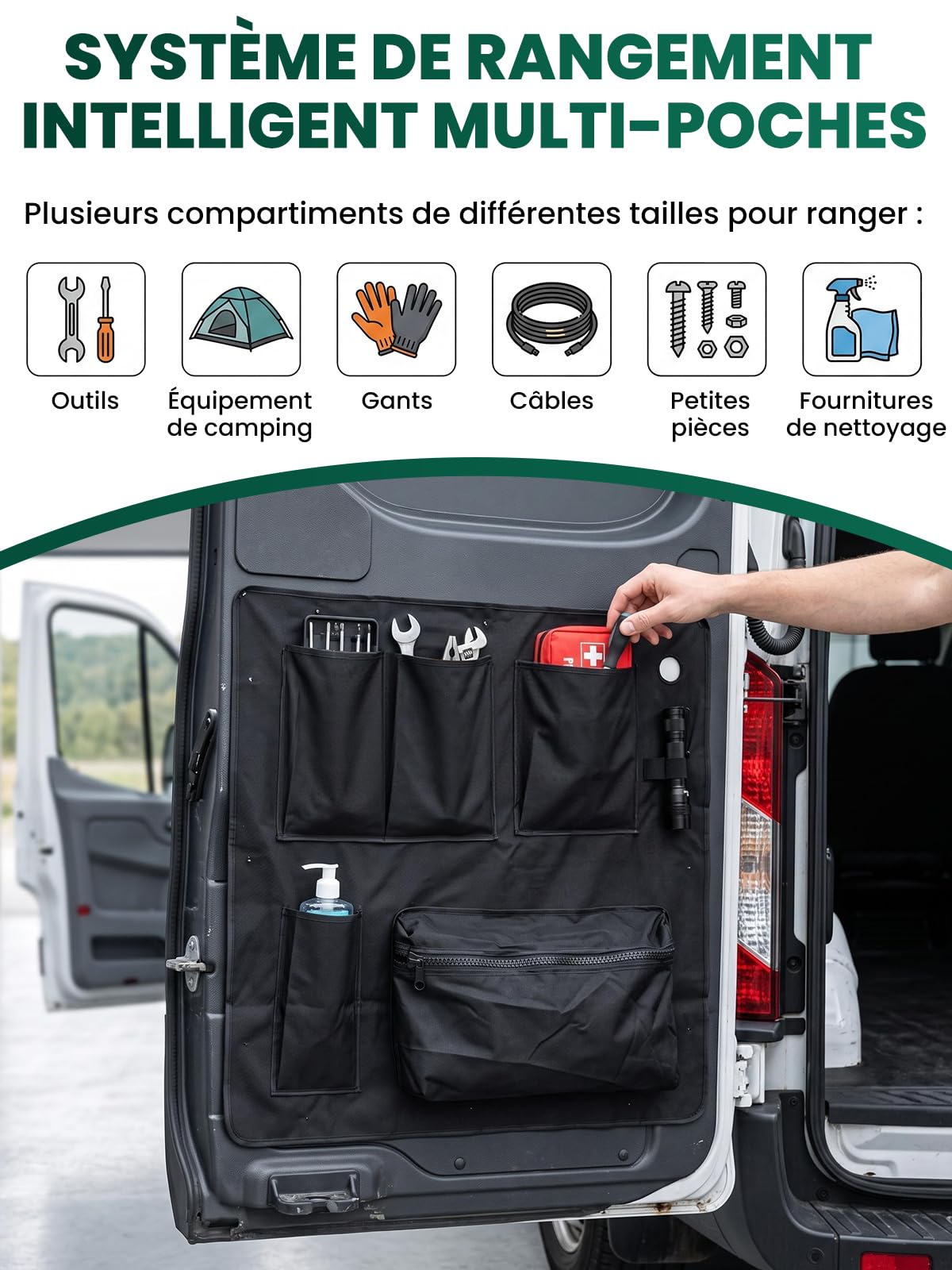 Lot de 2 Organisateurs de Rangement Compatibles avec Ducato Boxer Relay X250 X290 Sacs de Hayon de Porte de Grange Accessoires de Camping de Voiture Sac à Outils Tissu Oxford