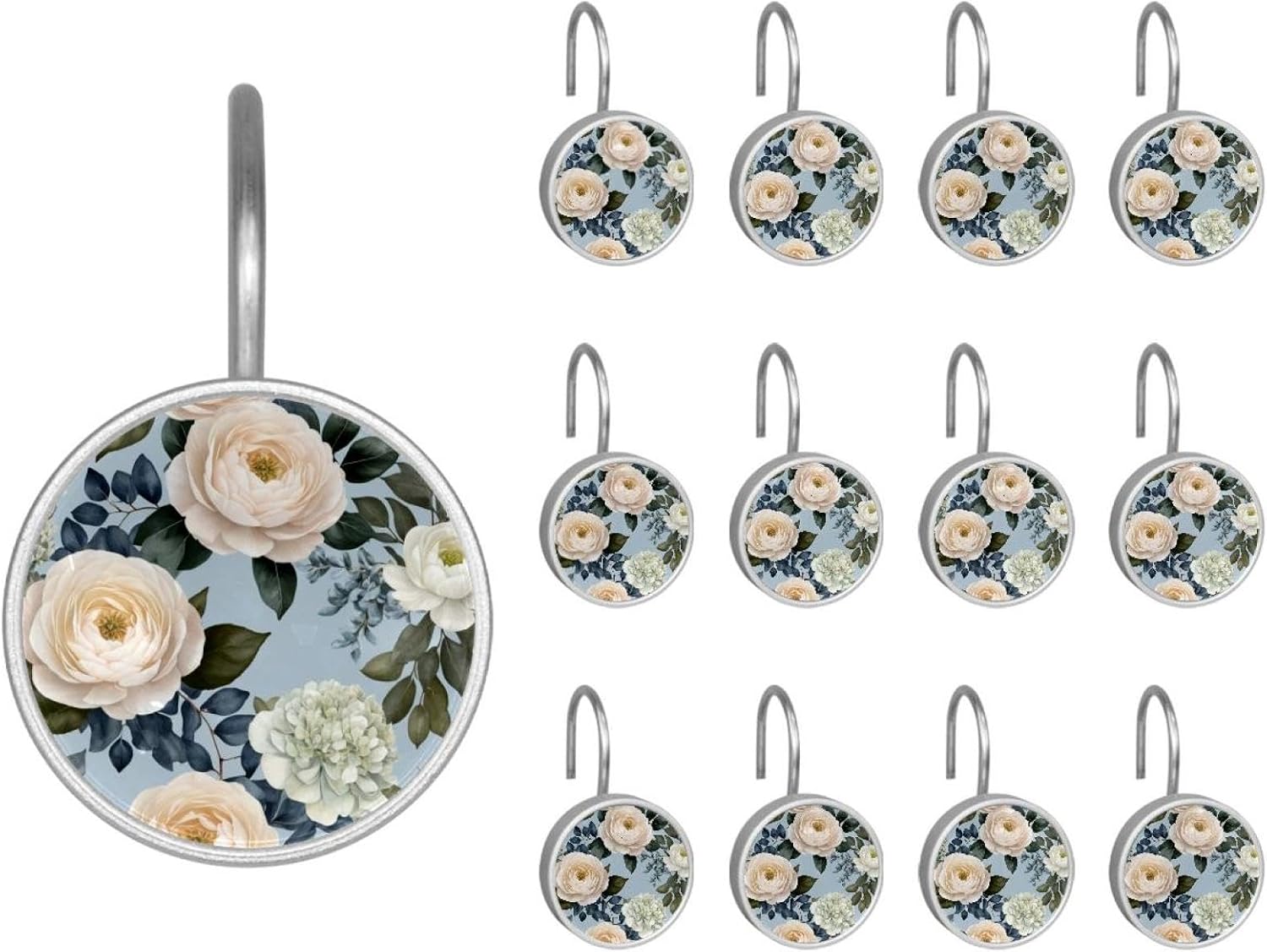 Set of 12 Shower Curtain Hooks, Shower Curtain Rings Crystal Glass Decorative Bathroom Hook, Vintage Art Animal Tiger (1)