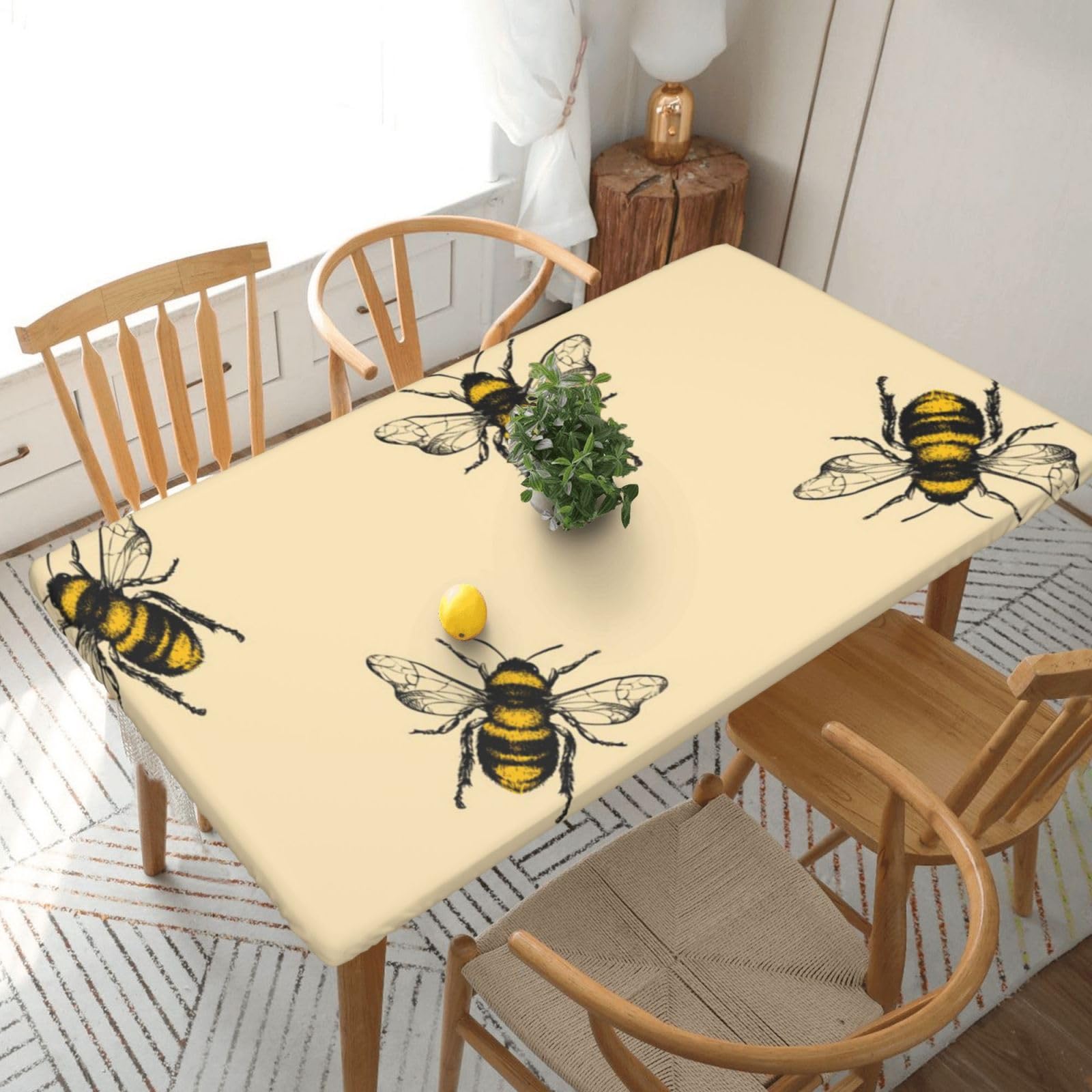 BNVSADC Honey Bee Printed 5FT Tablecloth Polyester Kitchen Water Resistant Table Cloth Dining Table Decoration Table Covers, 152x76 CM