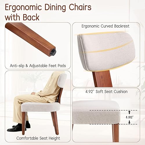 Miniatura 4 de Sillas de comedor, modernas sillas de cocina tapizadas de mediados de siglo con respaldo curvado y asiento de tela de lino, sillas decorativas de