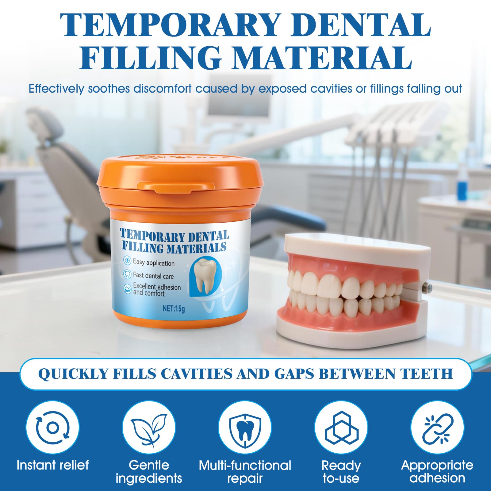 Cemento Dental Temporal, Kit de Relleno para Caries, 15g