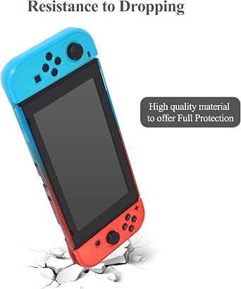 Case Compatible with Nintendo Switch, Fit The Dock Station, Protective Accessories Cover Compatible with Joy Con Controller and Console Dockable with a Tempered Glass Screen Protector, Blue & Red
