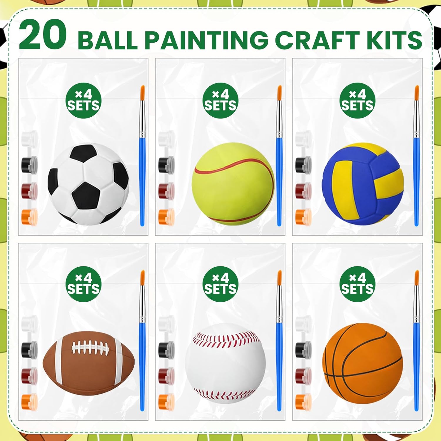 Simgoing 24 Sets Ball Themed Ceramics to Paint Kits Ready to Paint Your Own Football Soccer Basketball Baseball Ball Figurines DIY Unpainted Ceramics Paintable Statues Crafts for Adult