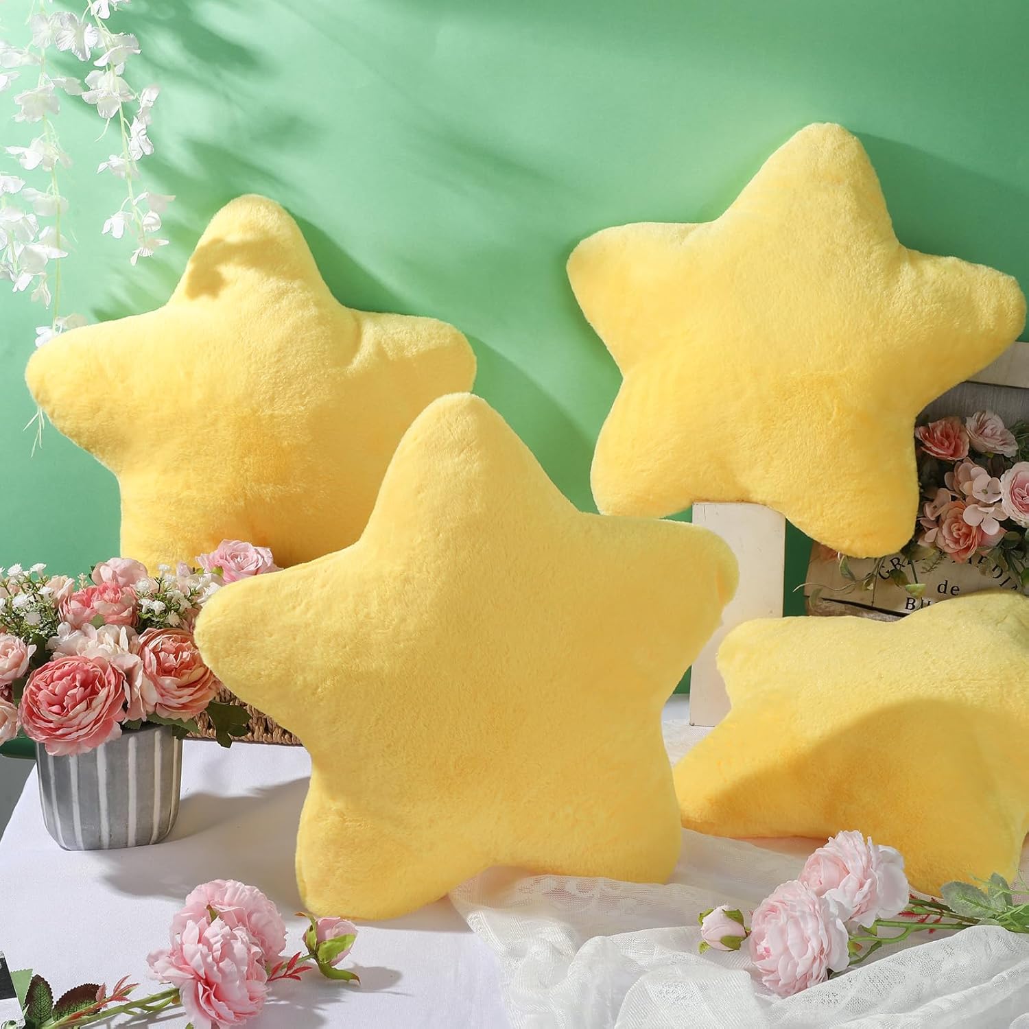 Spiareal 4 Pcs 15.7" Yellow Star Throw Pillow Stuffed Star Shaped Pillow Soft Cute Throw Pillows Plush Cushion for Bedroom Sofa Living Room Birthday Gift for Kids, Girls, Boys