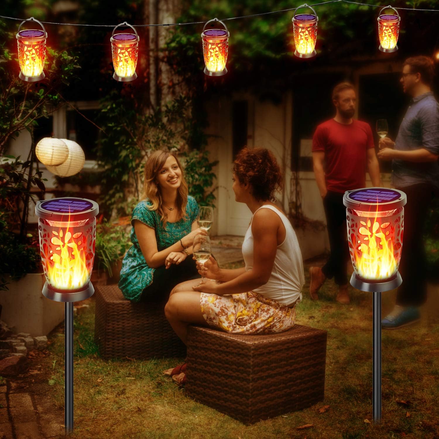 40% оƒƒ Dіѕсоunt Woenergy Upgraded Solar Lights Outdoor Hanging Lanterns with Ground Stakes Solar Flame Lights Solar Powered LED Lights Waterproof Decoration for Patio Garden Deck Yard (4 Pack)