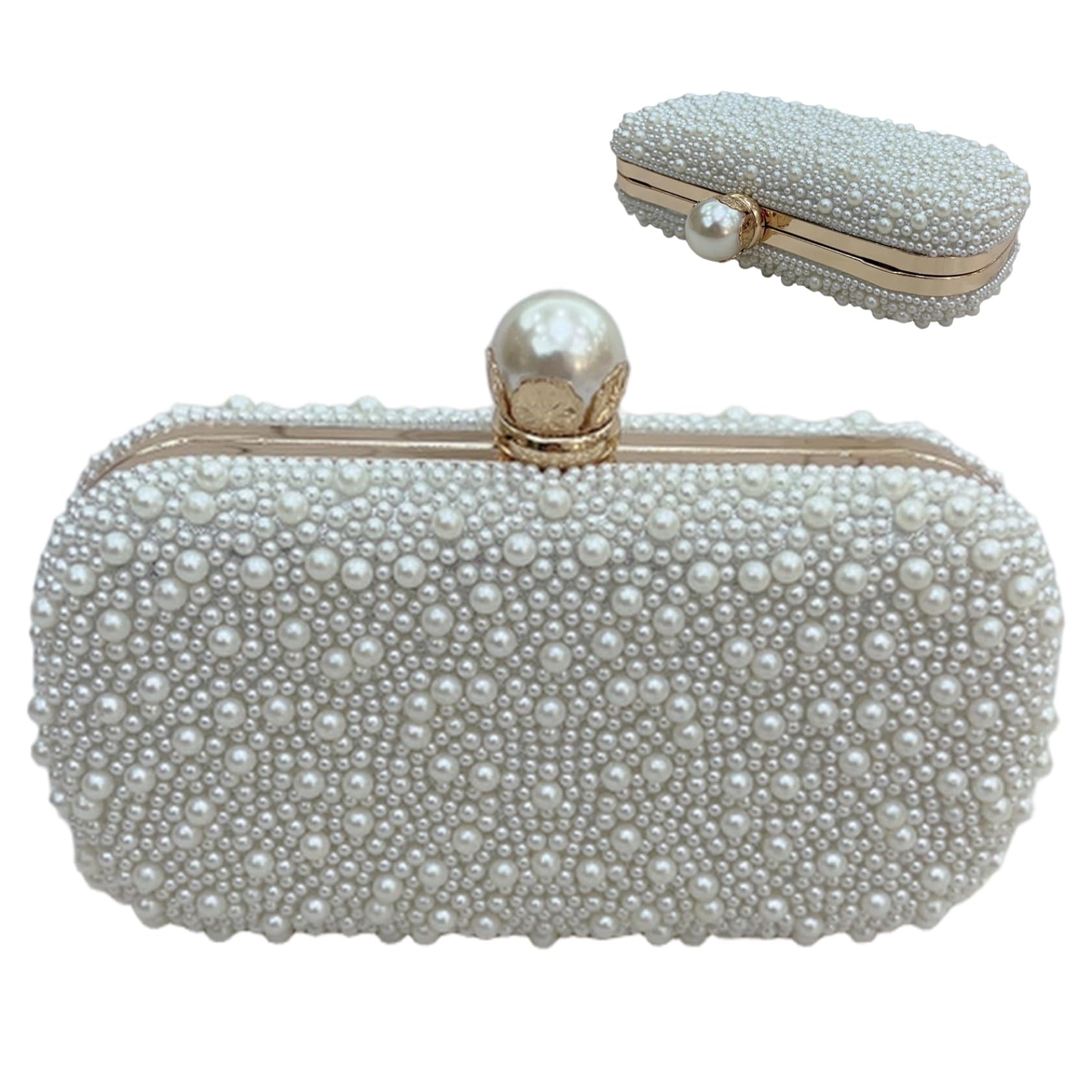 Hotainoys Unisex White Pearl Evening Bag Pearl Handbag With Chain Beaded Purse For Wedding Party Bride Prom 7.5X5.5x2 Inch Bag