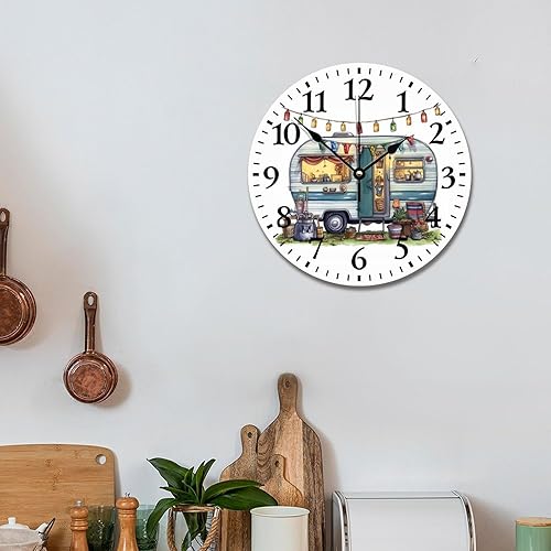 Miniatura 5 de Reloj de pared vintage para caravana, quinta rueda, remolque de viaje, reloj de madera de 10 pulgadas, silencioso, sin tictac, funciona con pilas,