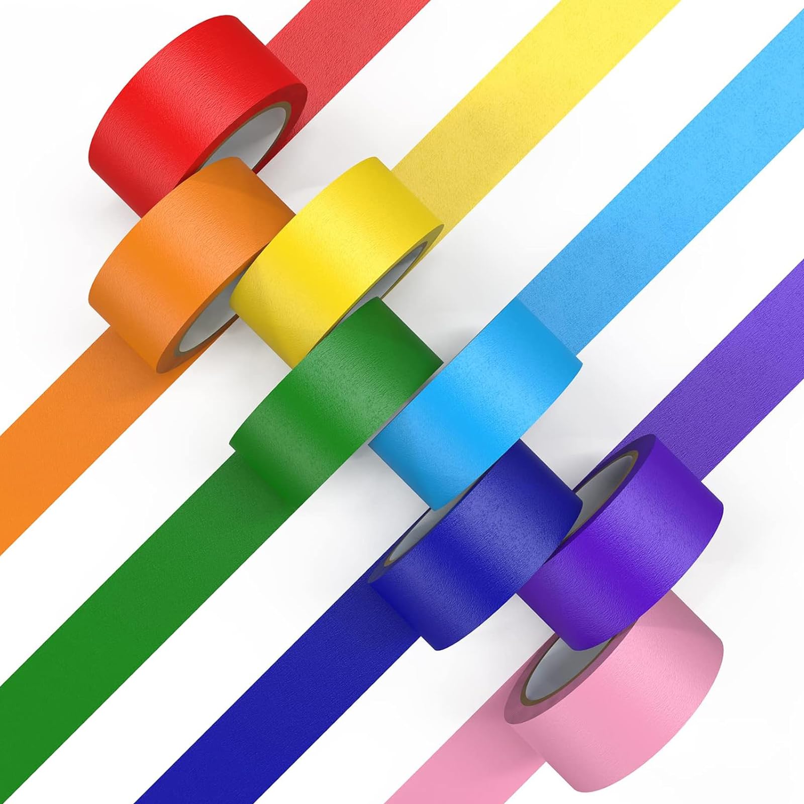 8 Rolls Colored Masking Tape Rolls Set, Coloured Self-Adhesive Rainbow Sticky Paper, Painting Colorful Craft Tape, Kids Art Supplies Colored Tape for DIY Craft Labeling and Art (8 Colors 25MM X 13M)