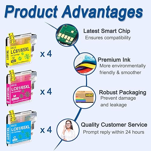 Miniatura 6 de Cartucho de tinta compatible de repuesto para LC-16 LC61 LC-68 LC-11 LC-38 LC-65 LC-980 LC-1100 trabajado para Brother MFC-490CW 495CW J615W J630W