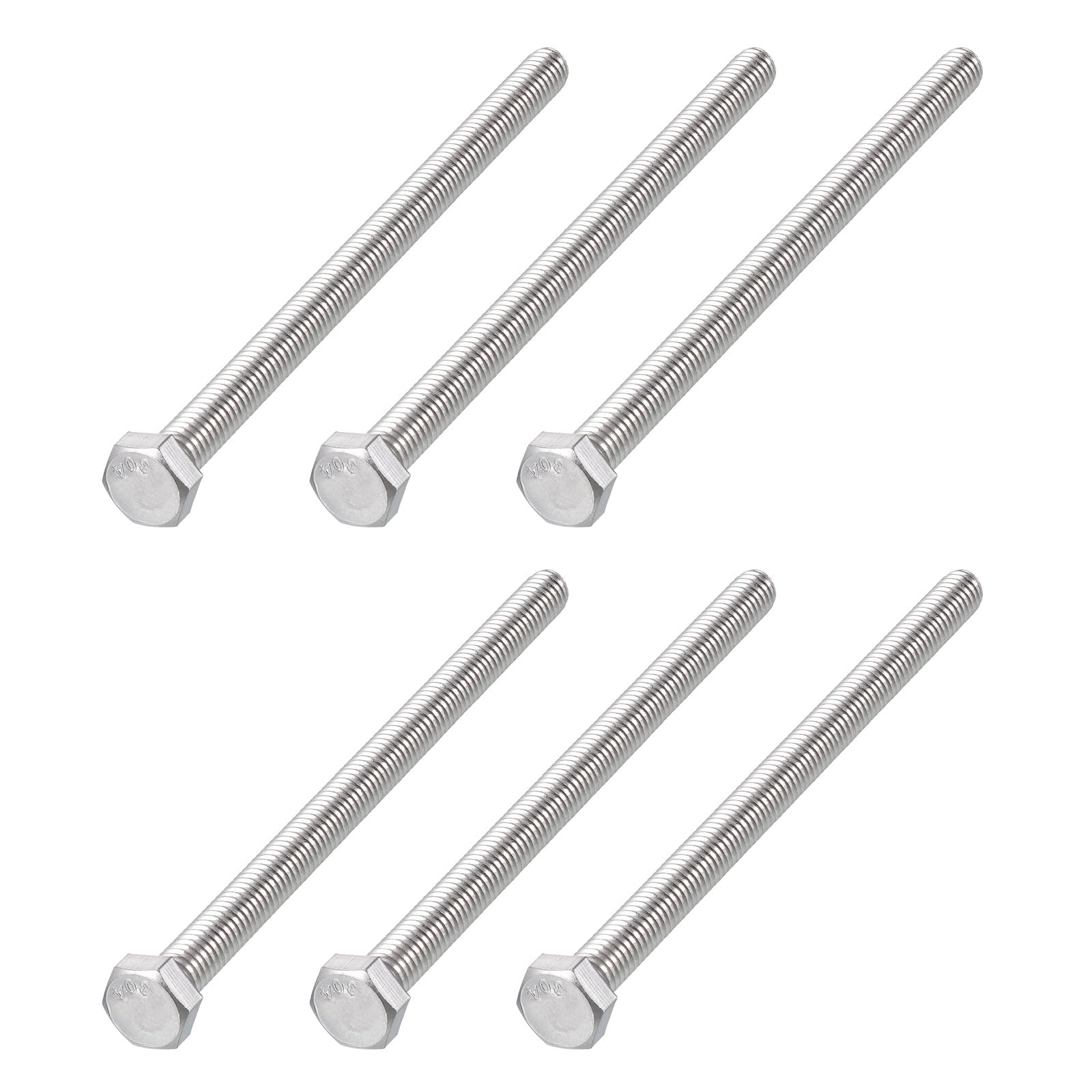 METALLIXITY Hex Head Bolts (5/16-18 x 6") 6Pcs, 304 Stainless Steel 18-8, Fully Threaded, External Hex Drive, Plain Finish, Hex Head Screw Bolt, Silver