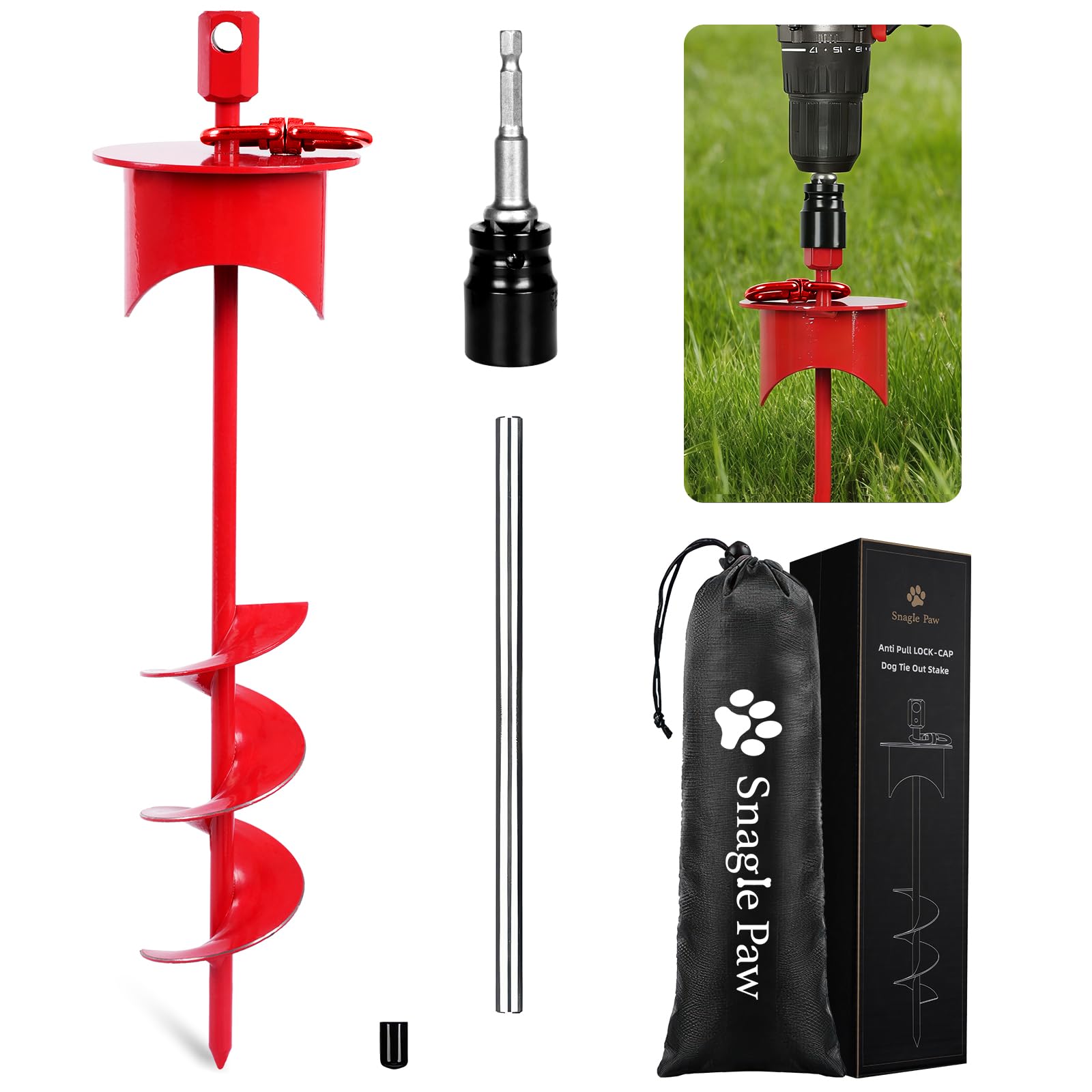 Snagle Paw Dog Tie Out Stake with Lock-Cap Prevents Pulling Out, Heavy Duty 360°Swivel Dog Spike for Outside,Yard, Beach & Camping Rust Proof Ground Anchor for Dog Cable,Leash,Tether,up to 220 lbs