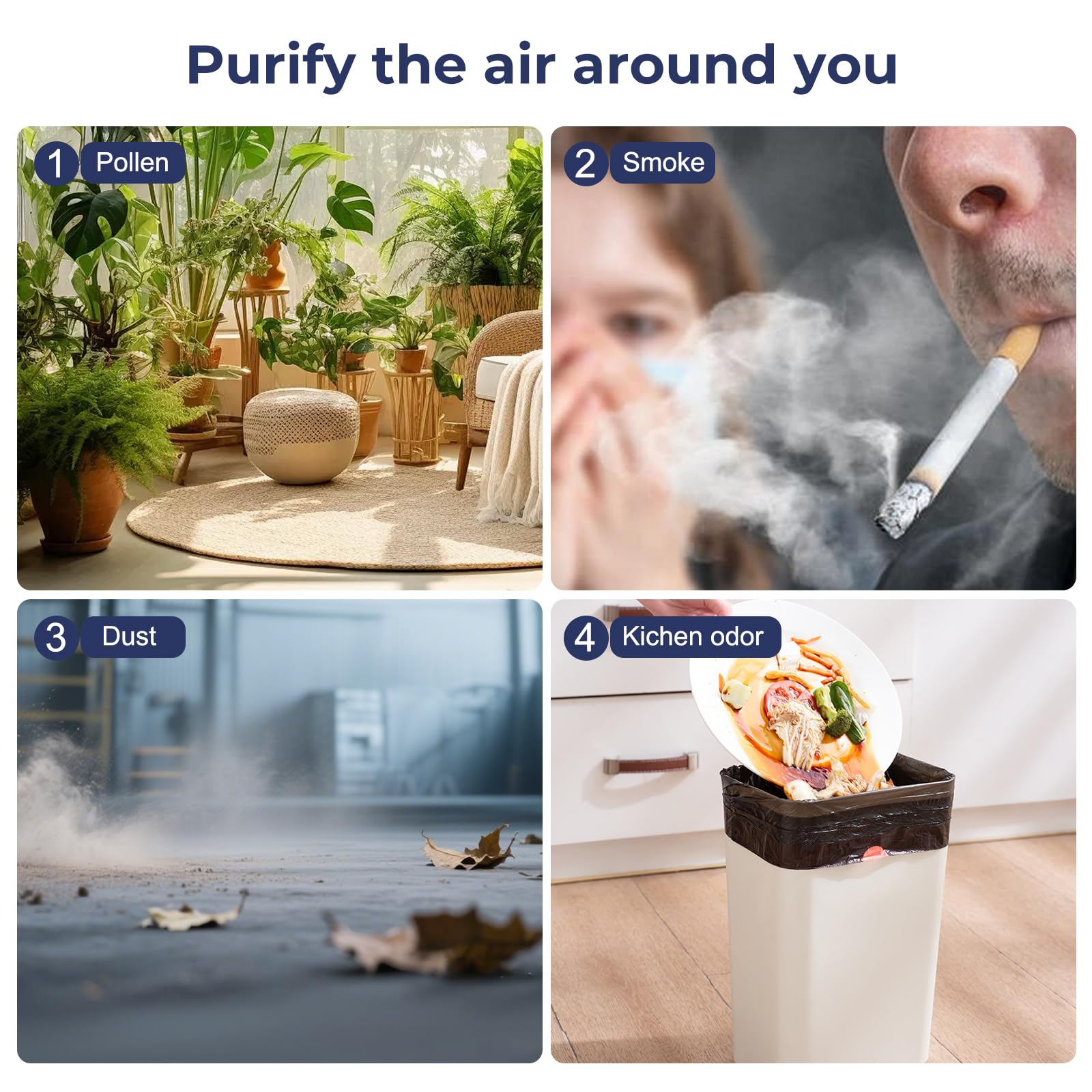 Purificador de aire para alérgicos, filtro de aire HEPA contra moho, polvo y pelo de animales 305m³/h CADR para dormitorios de hasta 110m², indicador de calidad del aire, modo automático