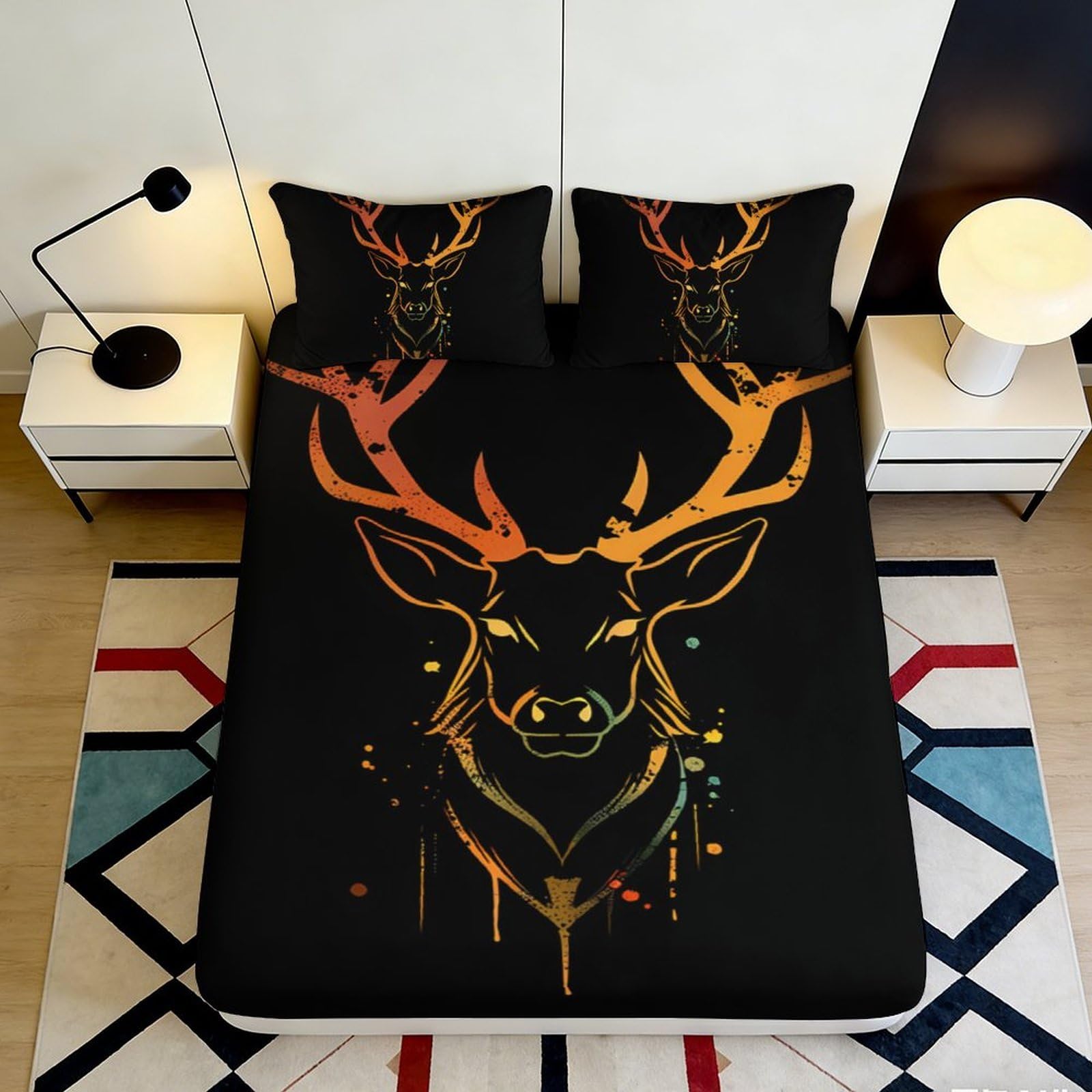 3D Printed Forest Wildlife Fitted Sheet Microfiber Deep Pocket Non-Slip Bedding for Adults Moose Mattress Fitted Cover 90x200x25cm