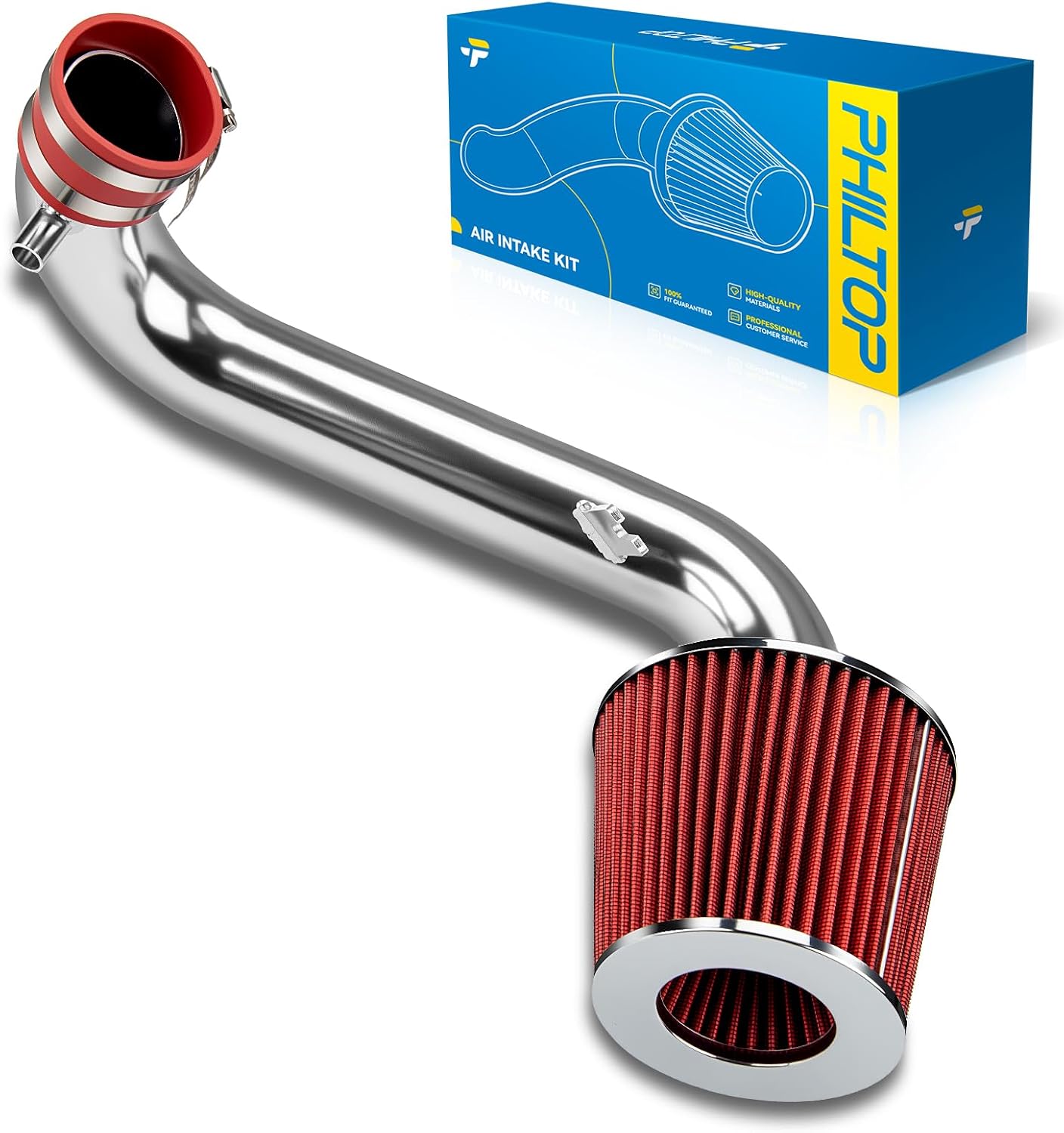 PHILTOP Cold Air Intake Kit Compatible with 2001-2005 Civic with 1.7L Engine, Filters System Kits Aluminum Red 2.50in High Flow