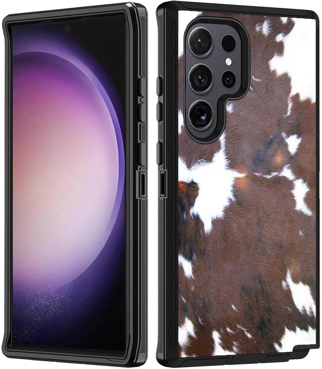 for Samsung Galaxy S25 Ultra Case, Heavy Duty 3 in 1 Hybrid Military Grade Shockproof Drop Full-Body Protective Cover for Samsung Galaxy S25 Ultra 5G 6.9" 2025, Brown Cow Print